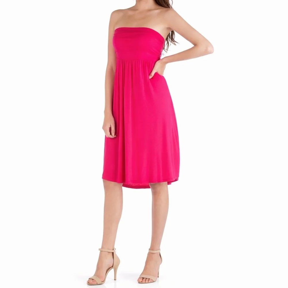 24seven Comfort Apparel Pink Strapless Strechy Empire Waist Mini Dress XL NWT